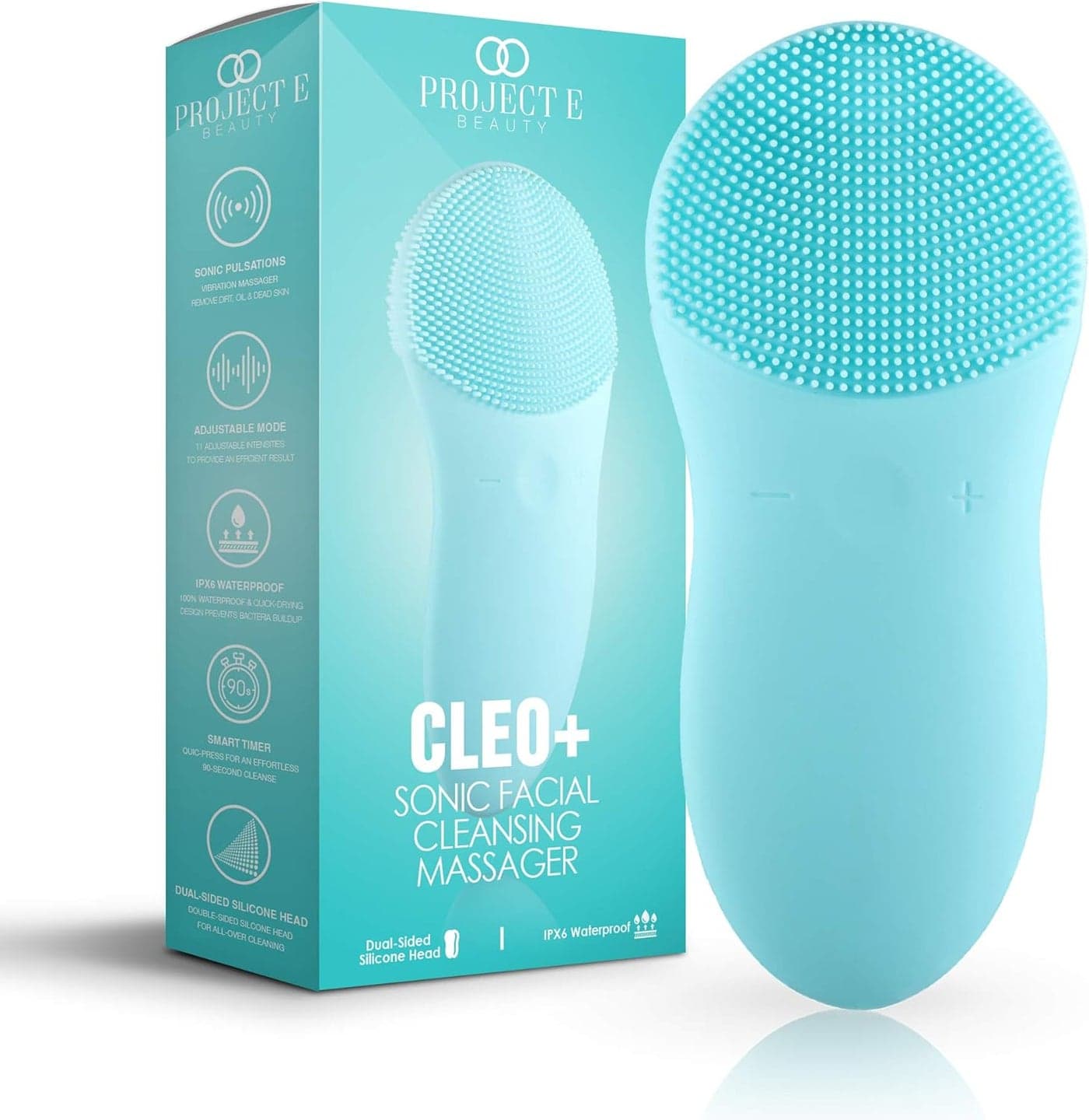 Cleo Sonic Facial Cleansing Brush by Project E Beauty Daily Cleansing Gentle Exfoliating Wireless Portable Face Cleanser Face Massager Wash Brush Travel Size Waterproof Soft Silicone
