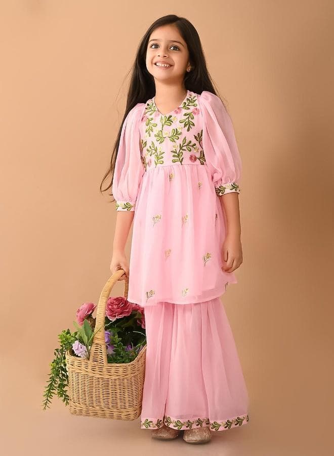 Girls Baby Pink Kurta Set