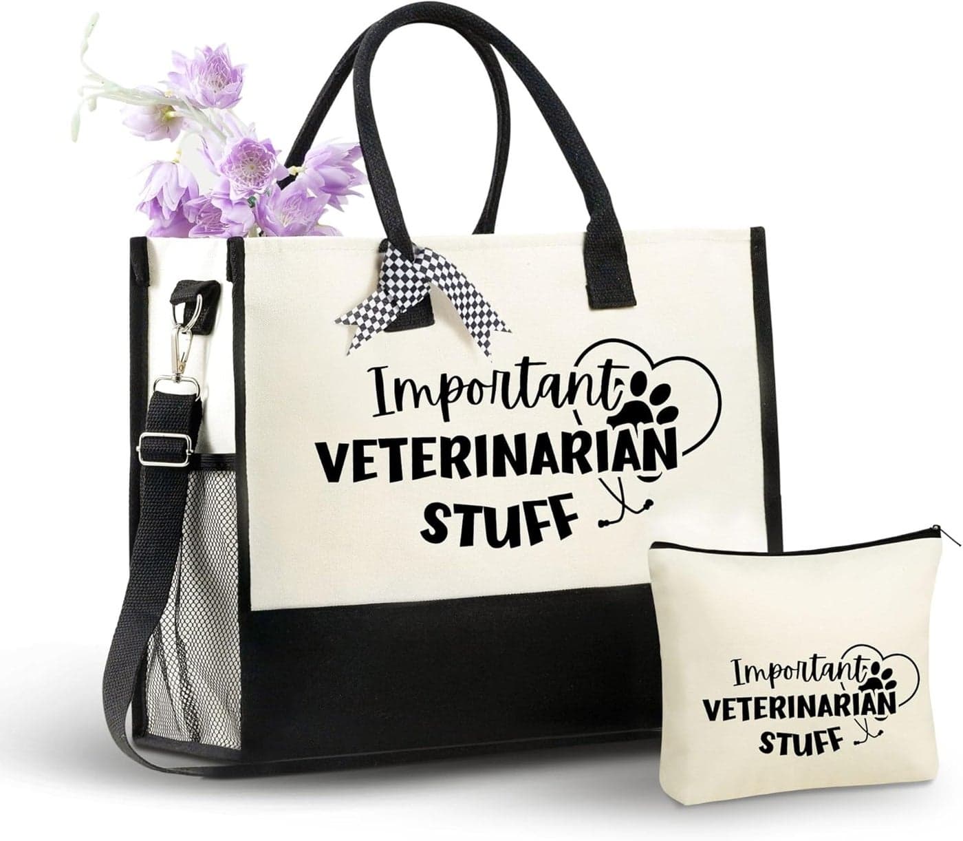 InnoBeta Veterinarian Gifts Canvas Tote Bag for Women Veterinary Gift Bag with Top Zipper Closure and Shoulder Strap Thank You Gifts for Vet Vet Tech Week