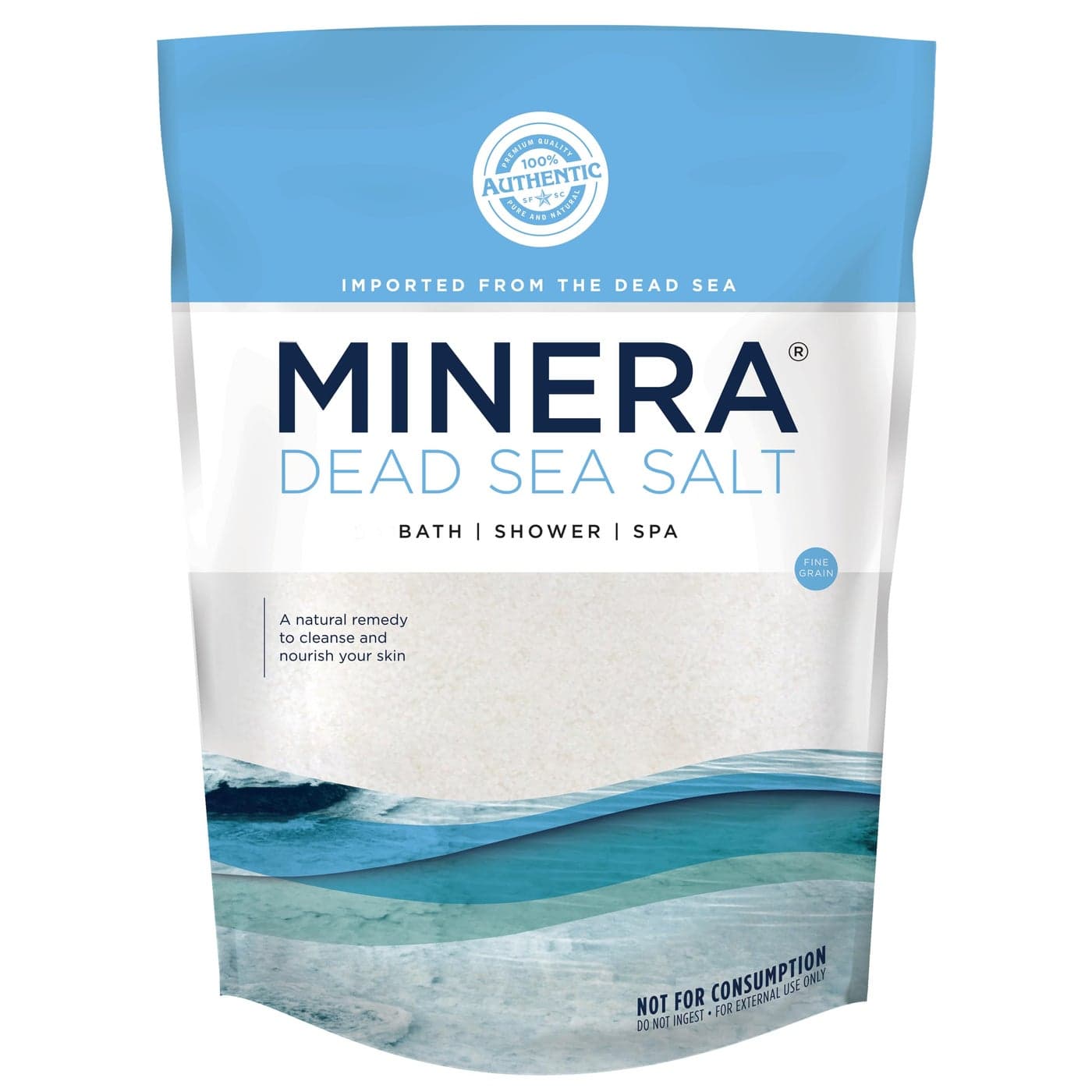 Minera Dead Sea Salt, 100% Pure & Natural, 19 lbs. Fine Grain (0-1.7 mm) Bulk Bag, Easily Dissolving Dead Sea Salts for Soaking & Bathing, Skin Nourishing Fine Sea Salt, Unscented