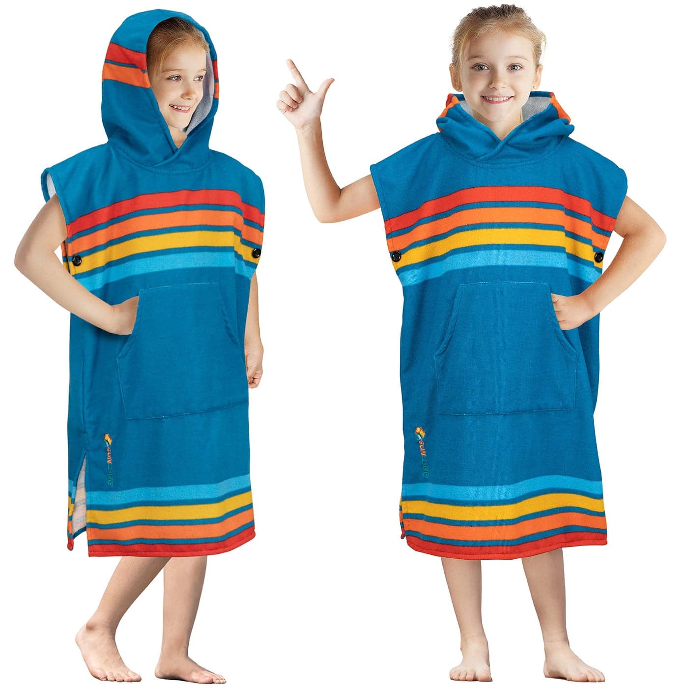 SUN CUBE Kids Changing Robe Surf Poncho Kids Beach Towels Hooded Towel for Teens Bath Pool Microfiber Quick Dry Wearable Poncho with Hood Swim Towel for Girls 812 Years Sunset Blue
