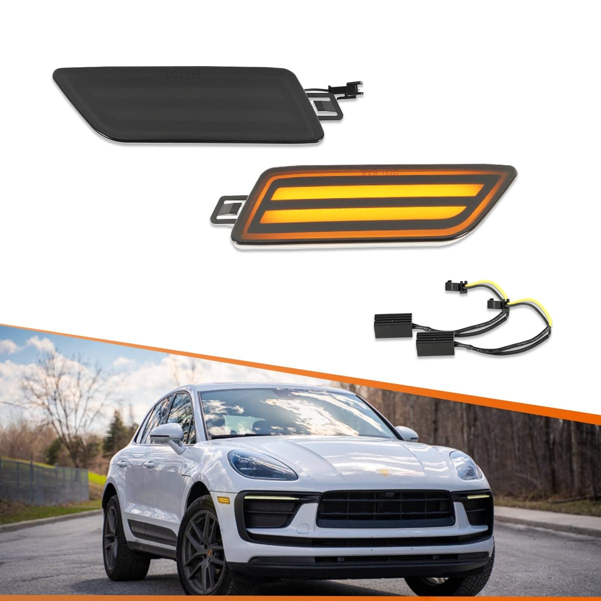 ADIIL Smoked Lens Amber Lamp Front Bumper Side Marker Lights For Porsche Macan Type 95B 20142024