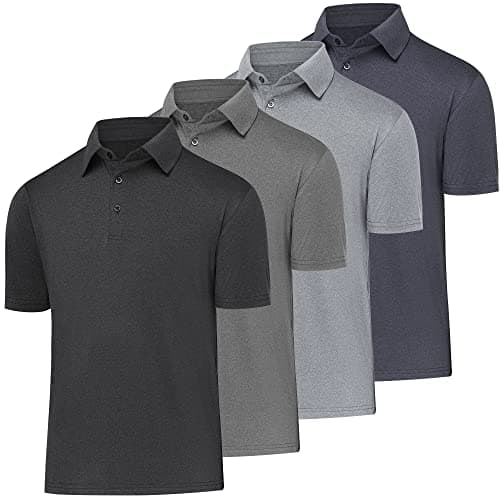 BALENNZ Golf Polos for Men Quick-Dry Athletic Mens Polo Shirts Short Sleeve Summer Casual Moisture Wicking Golf Shirt 4 Pack Black, Dark Grey, Light Grey, Navy Small