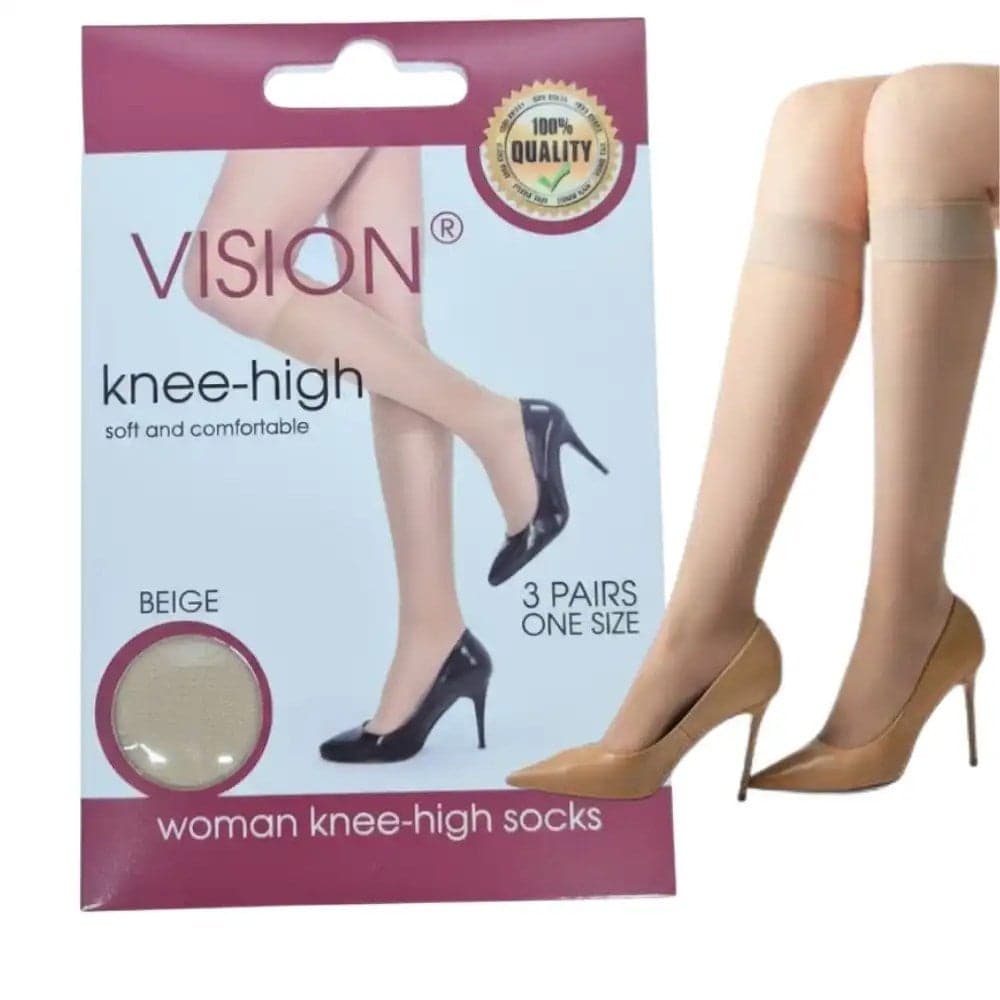Vision Soft And Comfortable Beige Colored Women Knee High Socks- 3 Pairs