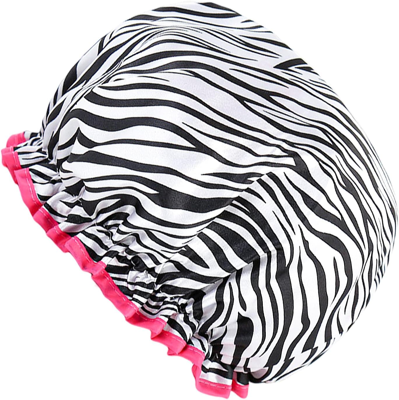 Premium Reusable Waterproof Shower Cap Double Layer Womens Hair Care Zebra