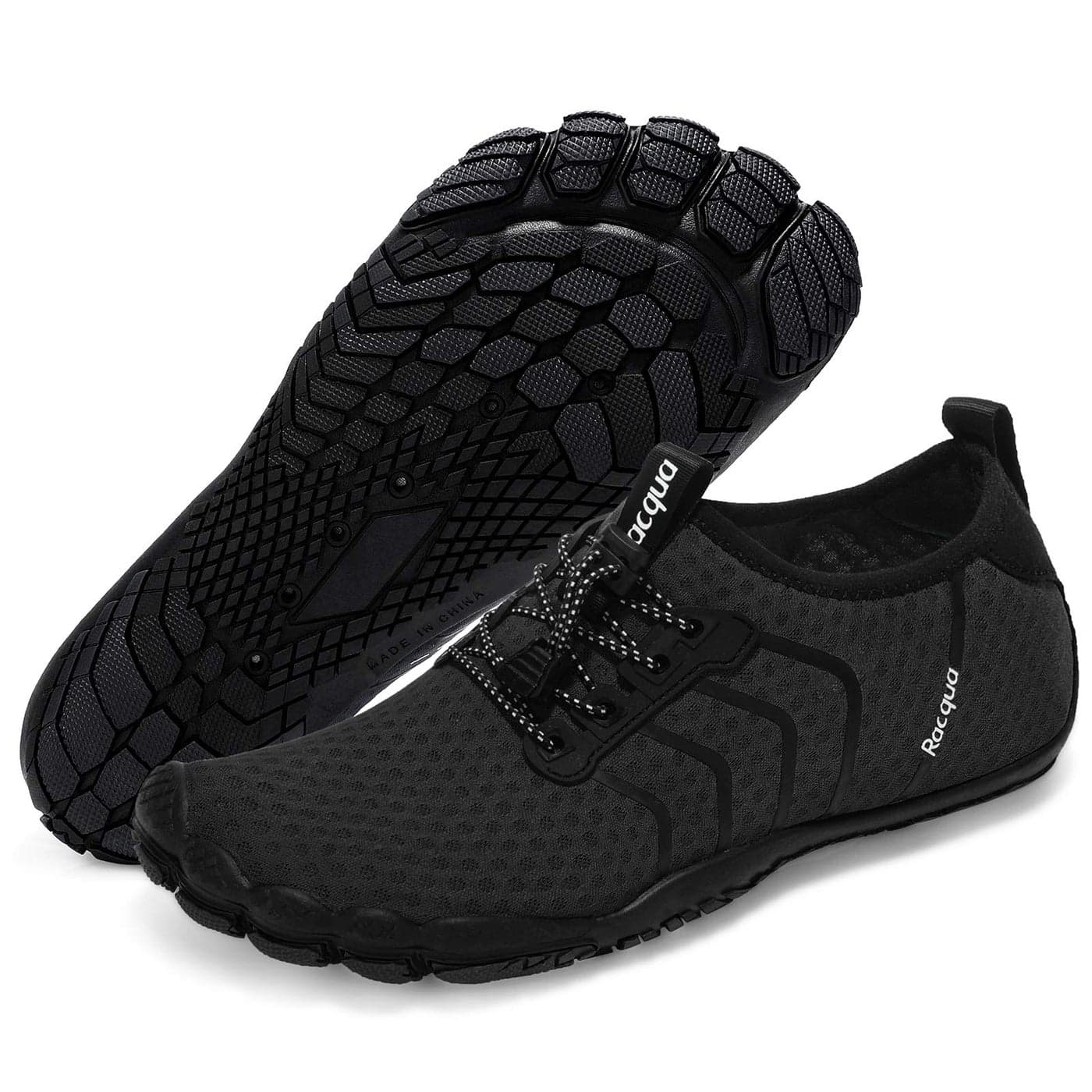 Racqua Water Shoes Quick Dry Barefoot Beach Aqua Sport Swim Surf Pool Hiking Diving Walking for Men Women Black 12 W/11 M