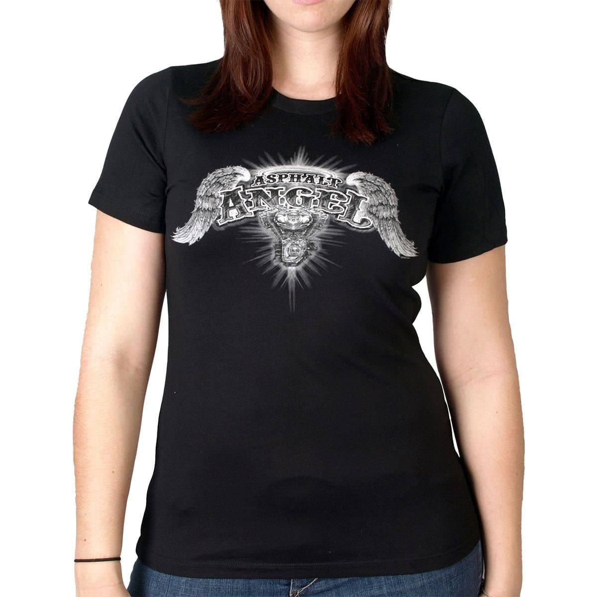 Hot Leathers womens T-shirt GLD1040 Women Asphalt Angel Dual Side Print Shirt, Black, X-Large US