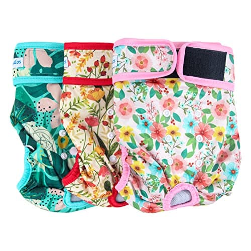 Leekalos Reusable Washable Dog Diapers Female (3 Pack) - Highly Absorbent Doggie Diapers - Size Adjustable Puppy Diapers for Dog Period Panties (Large, Flora)