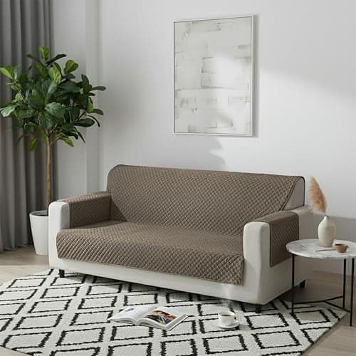 Yellow Weaves 3 Seater Box Design Quilted Velvet Sofa Cover Protector, 1 Piece, Greyish Brown