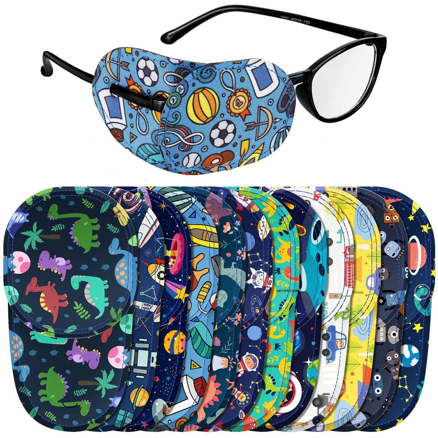Newcotte 12 Pcs Eye Patch for Kids Toddler Reusable Adjustable Girls Boys Eyepatch for Glasses Left or Right Eye Patch Assorted PatternsFresh