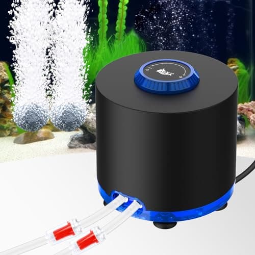 AQQA Aquarium Air Pump, Quiet Powerful Fish Tank Air Pump 3W/6W/10W with Stainless Steel Dual Outlet, Adjustable Oxygen Aerator Pump with Air Stone Bubbler for Fish Tank Up to 200 Gallon 3W (Tubby)