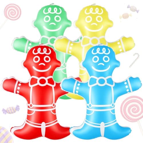 Realspring 4 Pcs Candy Birthday Party Decoration for Kids 195 Inch Inflatable Colorful Gingerbread Man Prop Balloons Baby Shower Party Supplies Summer Holiday Gift