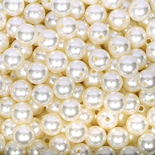 AceFun Pearl Beads for Jewelry Making 200pcs 14mm Pearl Craft Beads with Hole Loose Fake Pearls Small Faux Pearls for Jewelry Making Bracelet Necklace DIY Sewing Decor and Vase Filler