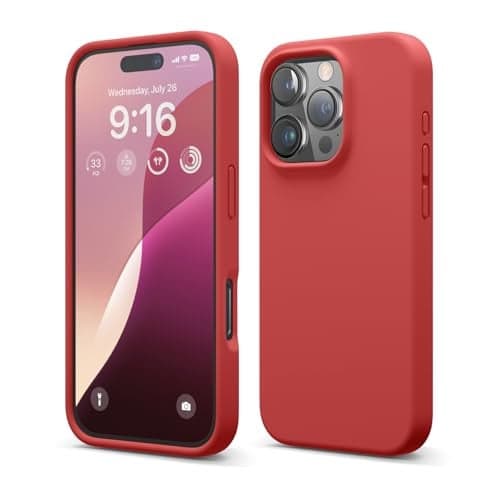 elago Compatible with iPhone 16 Pro Case, Premium Liquid Silicone Case, Full Body Protective Cover, Shockproof, Slim Phone, Anti-Scratch Soft Microfiber Lining, 6.3 inch (Red)