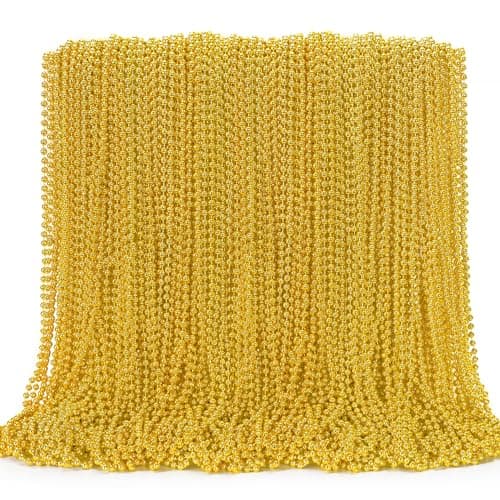144PCS Mardi Gras Beads Gold Bead Necklace Christmas Stuff 33 Mardi Gras Beads Necklace Costume Bulk Festival Parade Throw Accessories for Christmas Mardi Gras Wedding Birthday Party Supplies