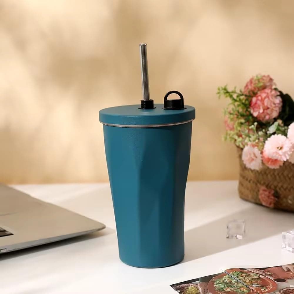Wosta VacuumInsulated Tumbler Cup with Straw Stainless Steel Wide Mouth Home Office Outdoor Retains Heat and Cold Lid Included 203 fl oz 600 mL Girls Boys Blue