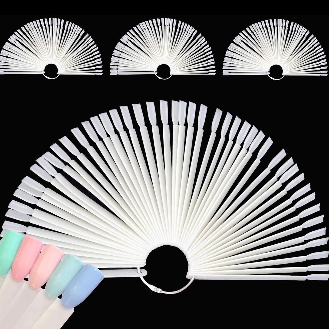 200 Tips Natural Nail Swatches Sticks Nail Art Supplies for Nail Art Polish Display and Home DIY Transparent Nail Practice Tips Sample Sticks Color Display Board Accessories with Ring