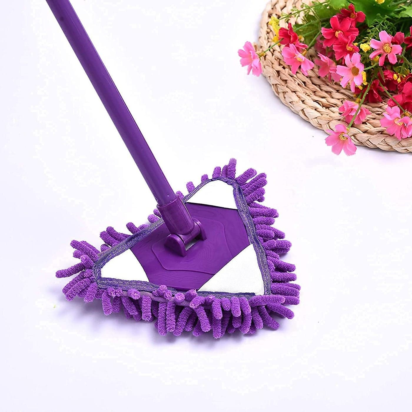Dxent Easy to Clean Lazy Triangle Cleaning Mop Retractable Cleaning Mop 180 Rotatable Triangle Dust Mop