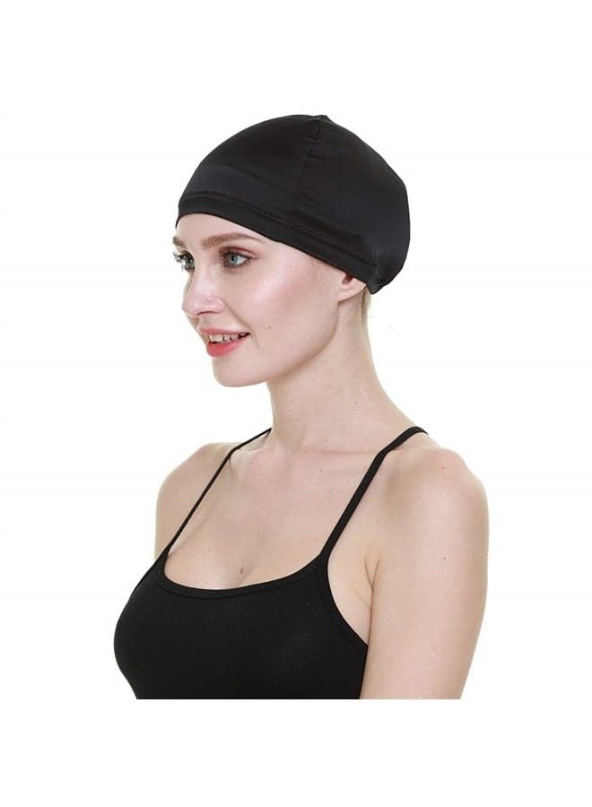 Wig Cap,100% Mulberry Silk Hair Loss Cancer Women Bald Head Elastic Band Black