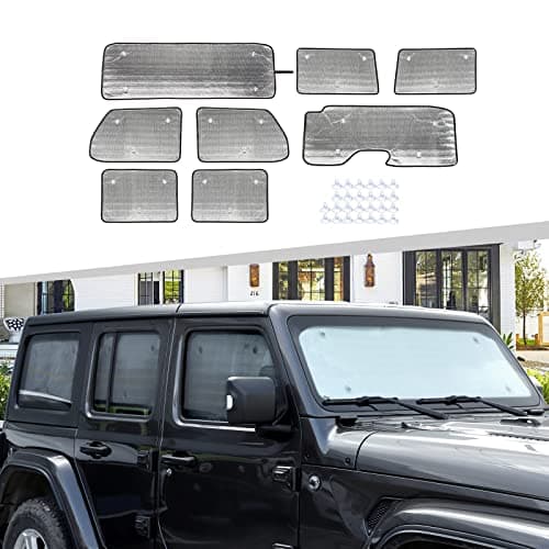 Hoolcar Windshield Sunshade Fits for 20182024 2025 Jeep Wrangler JLU 8PCs Front Side Rear Window Sun Shade Sunscreen Heat Insulation Sun Visor Sun Reflector 4Door