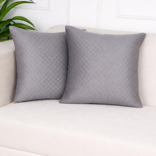 STITCHNEST Quilted Velvet Cushion Covers Set of 2 | Soft Grey | 12x12 Inches | Premium Sofa & Living Room Décor