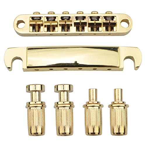 Swhmc Gold Electric Guitar Tune-O-Matic Roller Saddle Bridge & Tailpiece with Studs Set for Les Paul LP SG Style Electric Guitar Replacement Parts