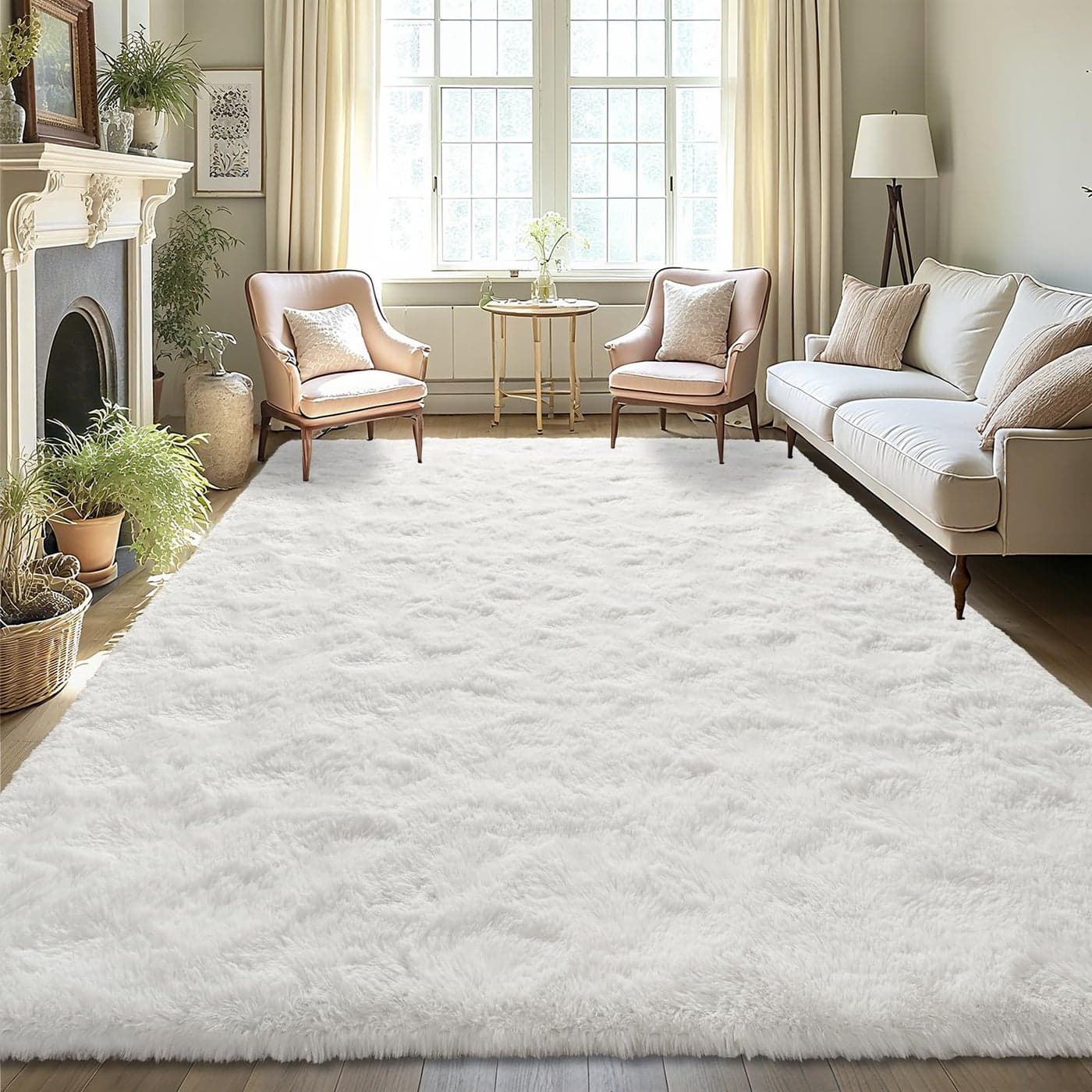 LOCHAS Ultra Soft Indoor Modern Area Rugs Fluffy Living Room Carpets for Children Bedroom Home Decor Nursery Rug 8 x10 Feet Cream