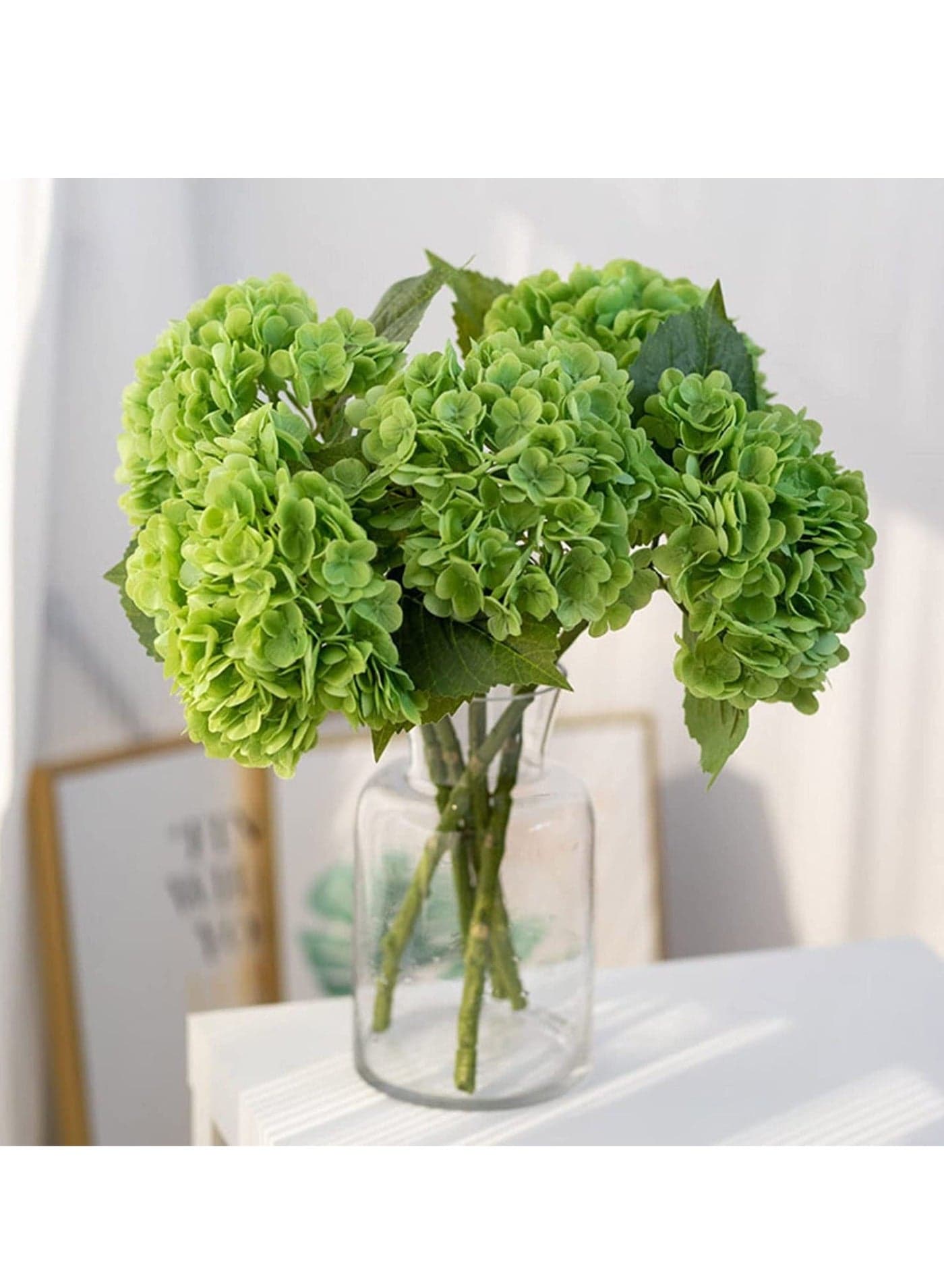 3pcs Real Touch Hydrangea Artificial Flowers - 16" Deep Green Lifelike Large Blooms for Weddings, Bridal Bouquets, Home Decor, and Table Centerpieces