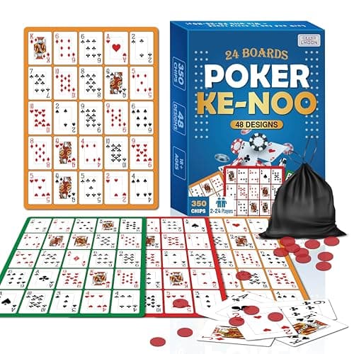 GRANDLMOON Poker KeNOO Card Game Set 24 DoubleSided Boards 350 Chips Casino Night Family Game for Adults