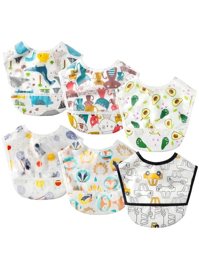 6 Pcs Baby Feeding Bibs Toddler Waterproof Bib Set with Crumb Catcher Pocket Infant Adjustable Baby Teething Bib Babies Food Bibs Keepsake Gift for Baby Shower Christmas New Year, 6-12 Months