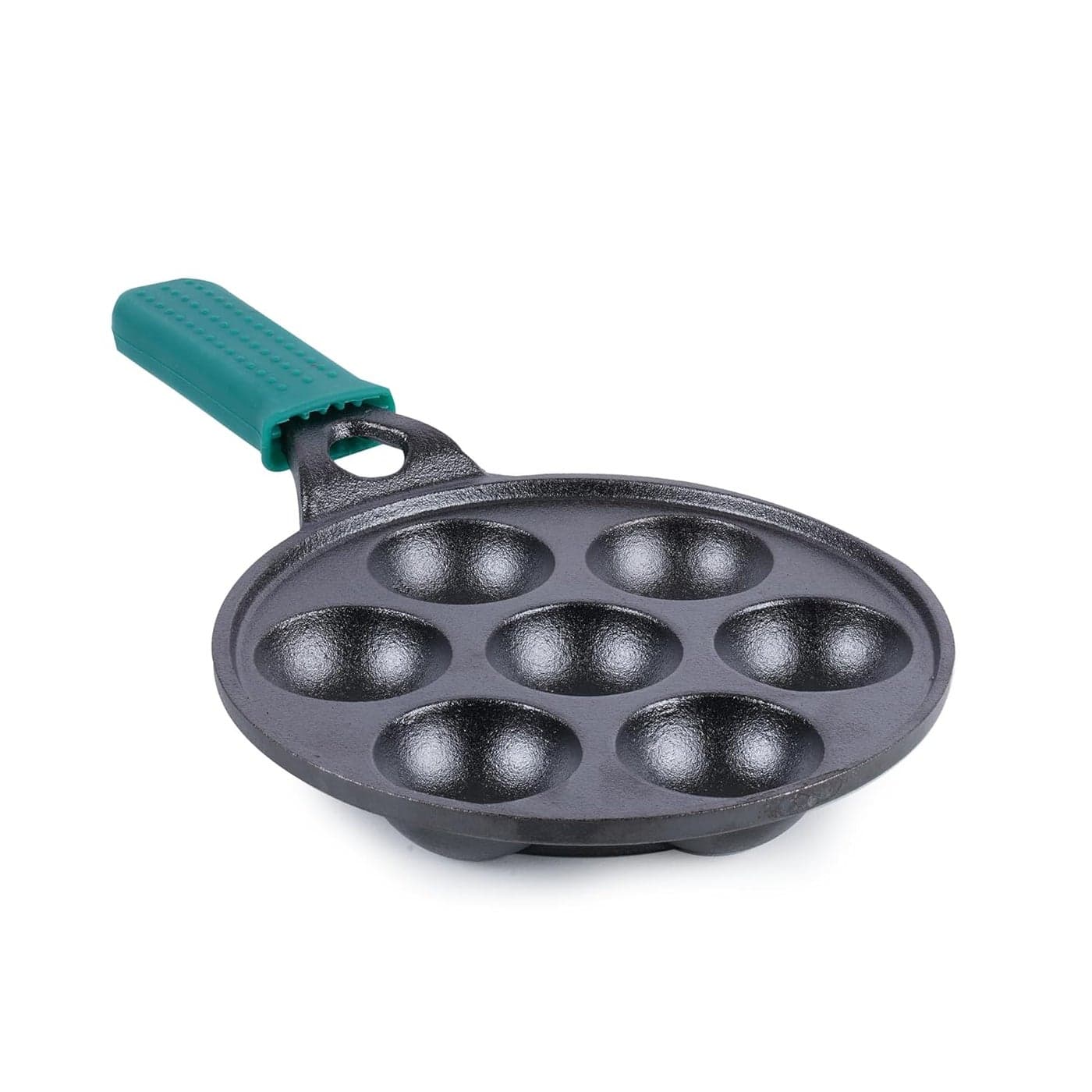 The Indus Valley Super Smooth Cast Iron Paniyaram Pan with Long HandleSilicone Handle 7Pit 21Cm83 Inch 19Kg Nonstick PreSeasoned AppePaddu Pan 100 Pure ToxinFree