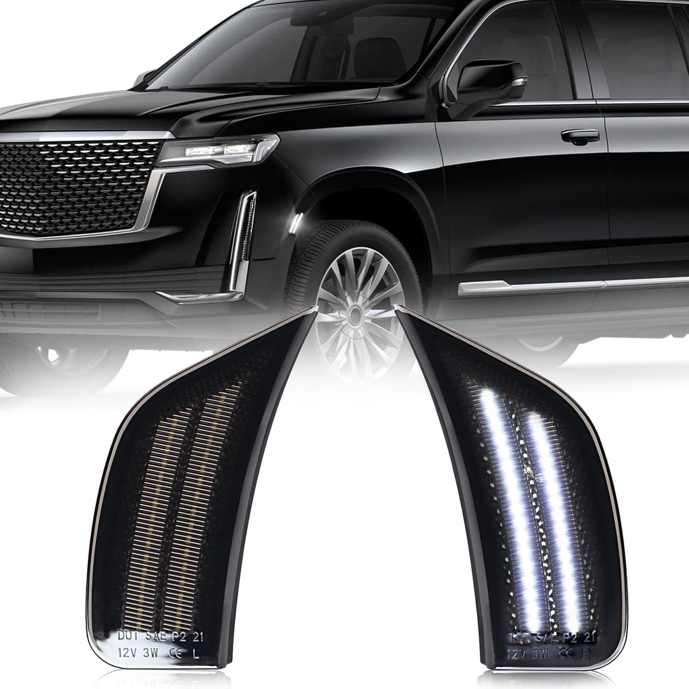 Smoked Lens LED Side Marker Lights for 20212024 YukonDenaliTahoeEscaladeSuburbanEscalade ESV White Front Turn Signal Lamps 2PCS