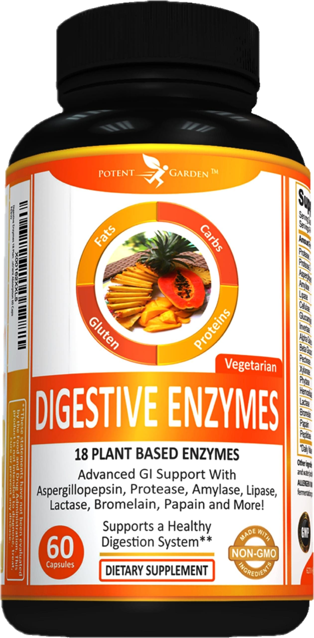 Potent Garden Digestive Enzymes 18 Plant Based Enzymes with amylase lipase bromelain Protease lactase Other Enzymes One Pre Meal Pill Supports Healthy Digestion Nutrient Absorption 60 Caps