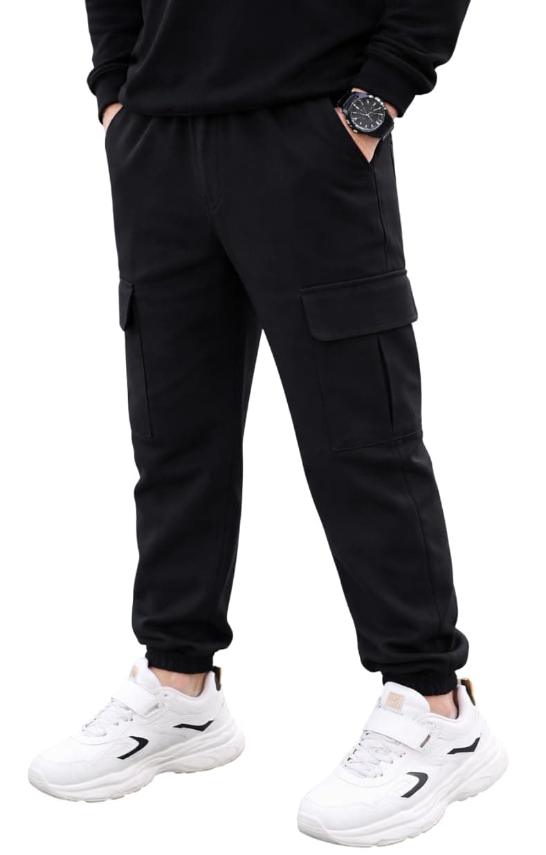 ADBUCKS Boys' Cotton Cargo Joggers – Soft, Casual Pants with Pockets II Boy's Relaxed Cargo Joggers Pants for Boy (in, Age, 11 Years, 12 Years, Black)