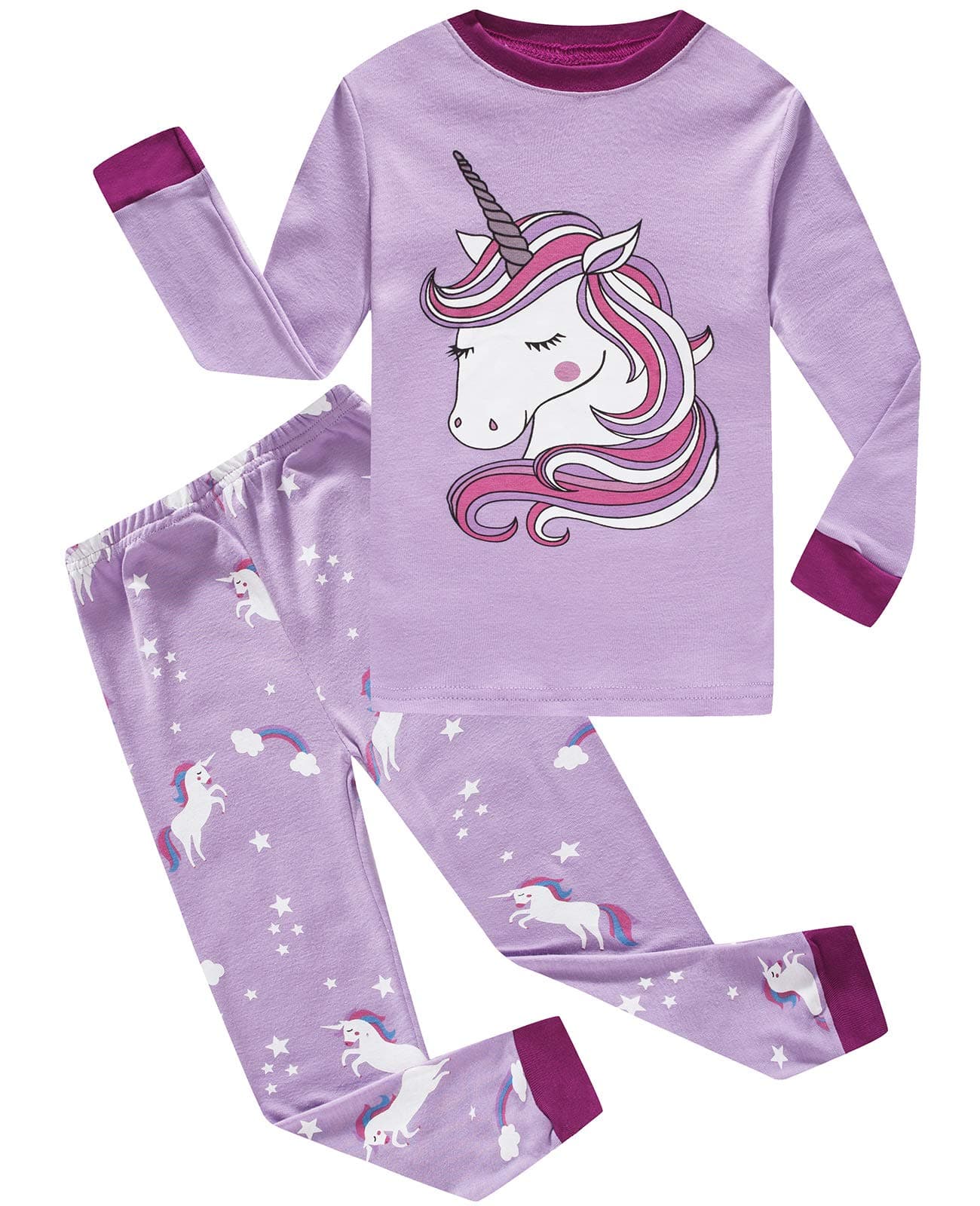 Girls Pajamas 100% Cotton Toddler Pjs Clothes Long Sleeve Kid Pjs Sleepwear Sets Size 10 Purple