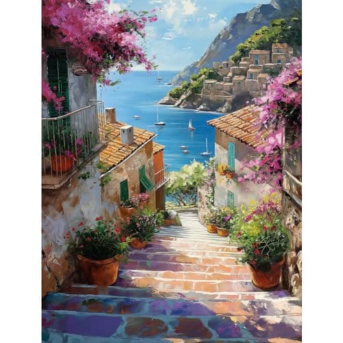 Natuyalo Paint by Numbers Kit for Adults Beginners and Kids 16 Wx20 L Canvas Pictures Drawing Acrylic Paintwork with 3 Pcs Paintbrushes Town Scenery