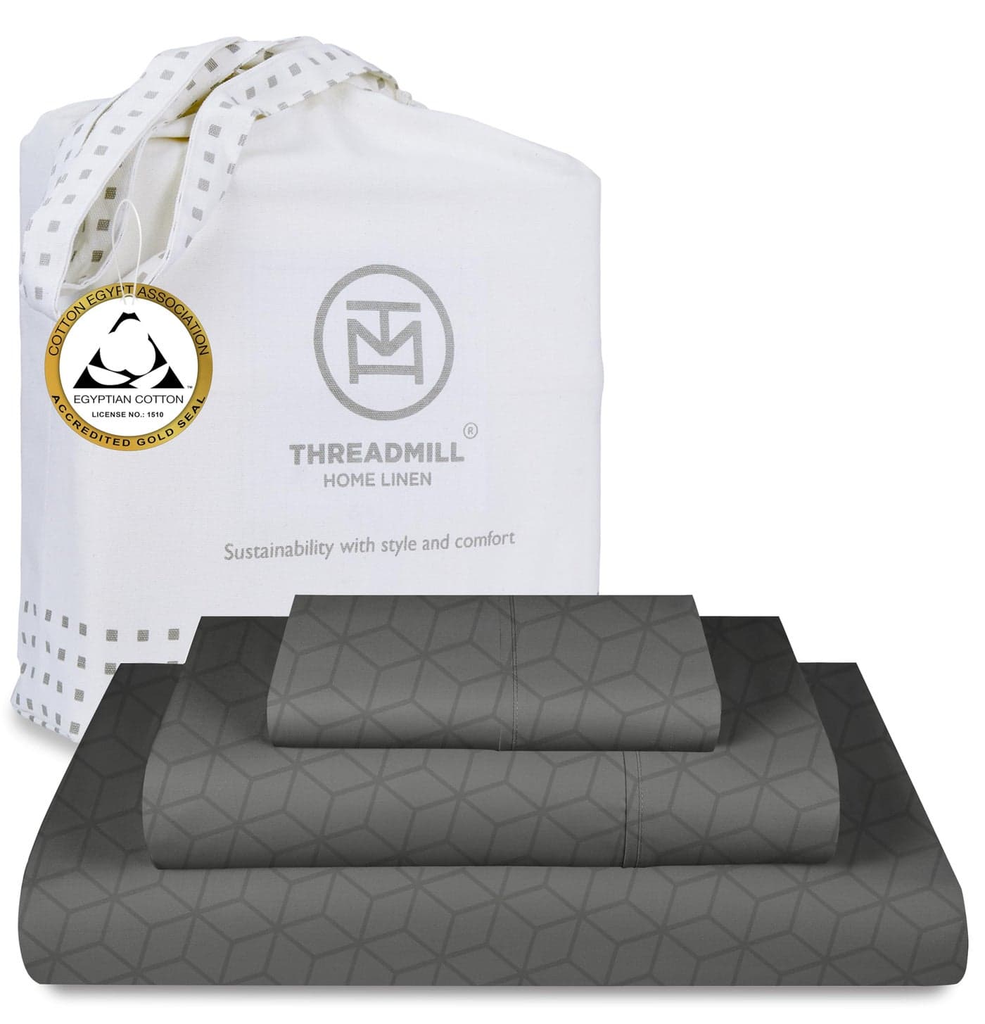 Threadmill Egyptian Cotton Twin XL Sheet Set 100 Certified Egyptian Cotton Sheets for Twin XL Size Bed Damask Jacquard Twin XL Bed Sheets Deep Pocket Soft 3 Pc Cooling Sheet Set Dark Grey