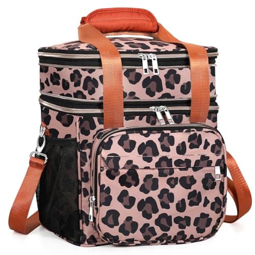 Expandable Lunch Box Cooler Bag Insulated Soft Lunch Bag for Men Women Large Lunchbox for Adults Work Camping Outdoor Travel Leopard 16L