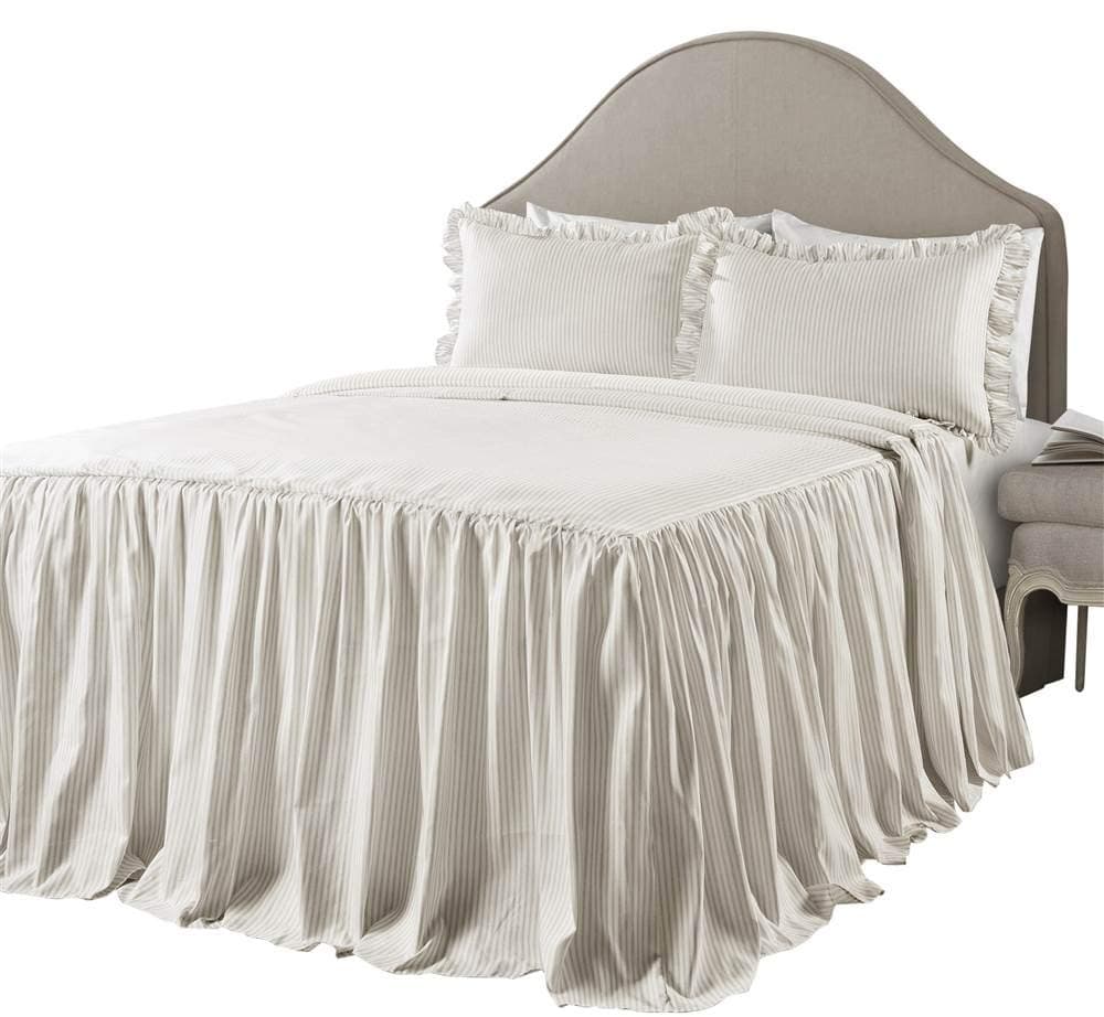 Lush Decor Ticking Stripe Bedspread Twin Size 2 Piece Set Wheat - Ruffle Bedding Set Twin Bedspreads - Kids Bedding - Farmhouse & Coquette Decor