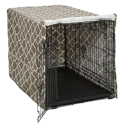 MidWest Homes for Pets Dog Crate Cover with Teflon Fabric Protector PolyCotton Privacy Kennel Cover Fits Most 36Inch Crates Brown Designer Print Washable Reduces Barking