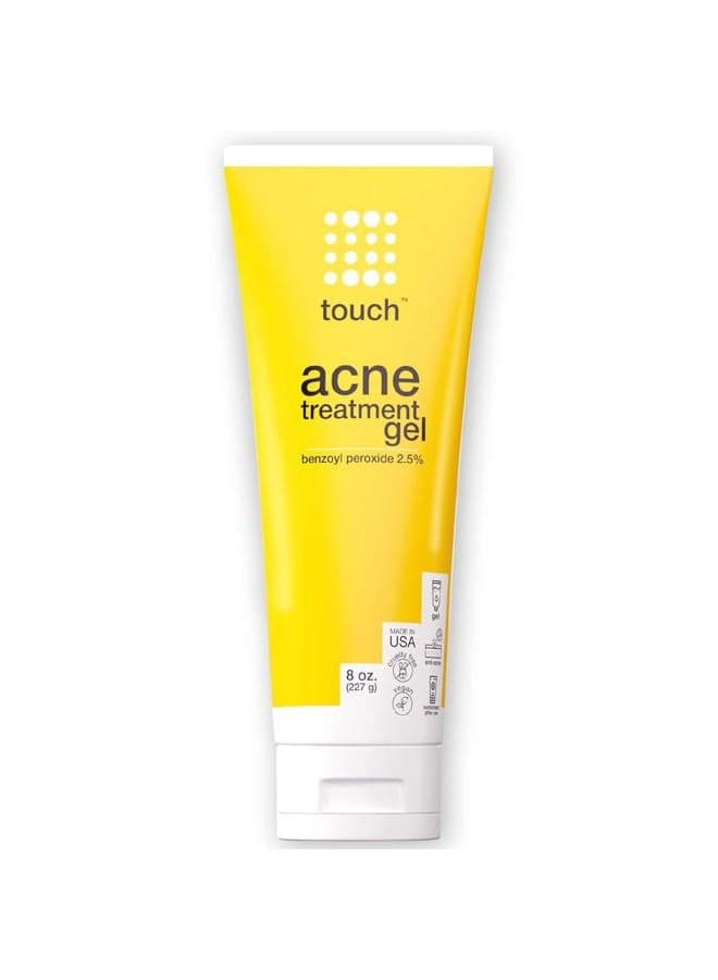 Touch Benzoyl Peroxide 2.5% Gel Cream For Acne - Pimples and Cystic Acne Spot & Daily Face and Back Medication for Adults & Teens – Goes on Clear Lightweight & Non-Drying - Large 8 oz.