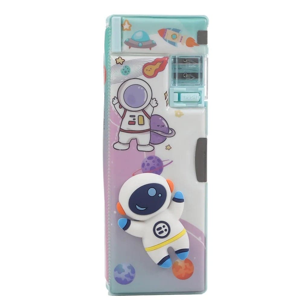Space Astronaut Cartoon Multifunction Pencil Box, Pencil Case - Green