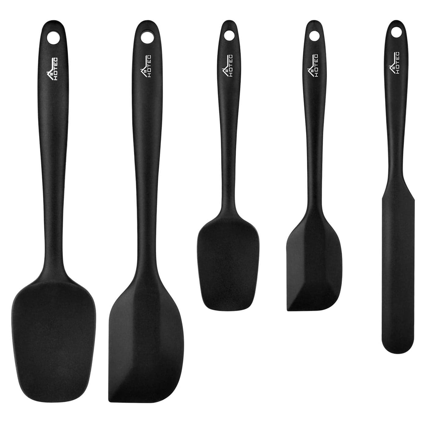 HOTEC 600 Heat Resistant BPAFree Silicone Rubber Spatula SetKitchen Cooking Spatulas Baking Mixing for Non Stick Cookware Dishwasher Safe Black Set of 5