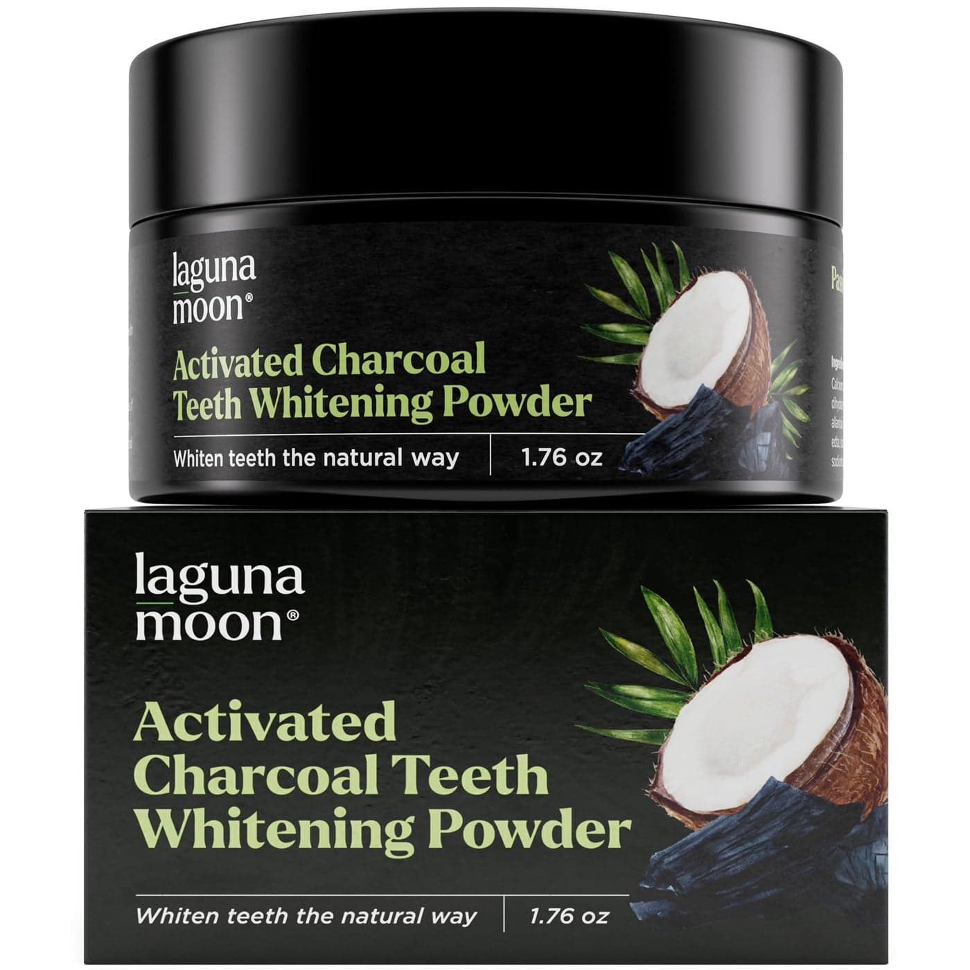 Lagunamoon Activated Charcoal Teeth Whitening Powder 50g Natural Coconut Charcoal Effective Teeth Stain Remover and Toothpaste Alternative Safe for Gums Or Enamel