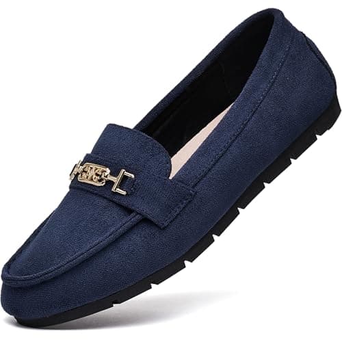 DeYashopin Women's Loafer Shoes Leisure Slip On Work Shoes Comfort Walking Flats Blue 9 Wide