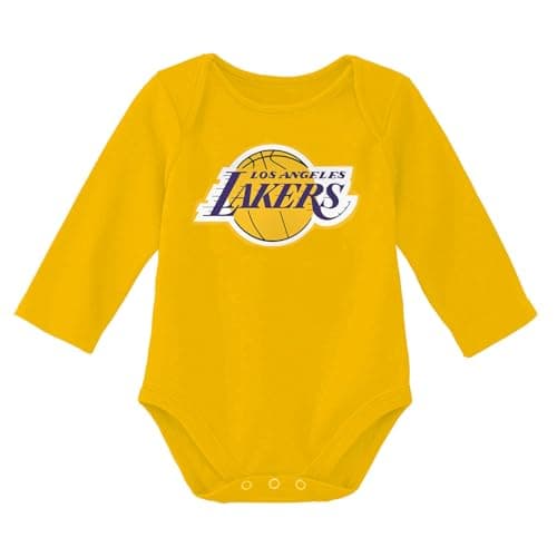 Outerstuff NBA Newborn & Infants 0-24 Months Official Primary Logo Long Sleeve Bodysuit Creeper Romper (Los Angeles Lakers - Yellow, 0/3 Months)