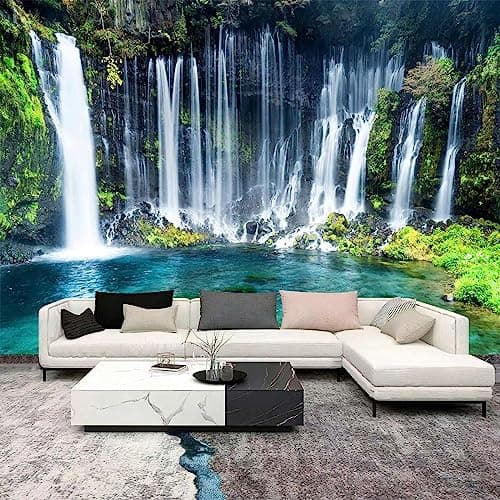 WFBHUAWall Mural Waterfall Green Nature Lake Landscape Wallpaper Decor for Bathroom Living Room BedroomNot Peel and Stick