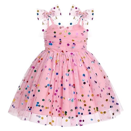 IMEKIS 5th 6th Birthday Girl Outfit: Fifth Sixth Birthday Dress for Girls Cake Smash Toddler Confetti Princess Dresses Party Pageant Gown Kids Easter Dresses Photoshoot Pink Sequin 5-6T