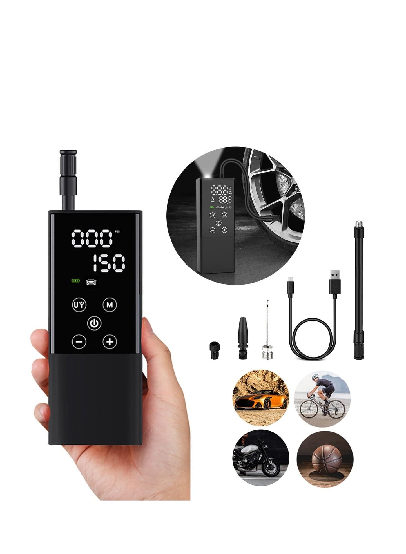 Tire Inflator Portable Air Compressor, Electric Digital Pump, Pressure Gauge Compressor for Car Bicycle Motorcycle