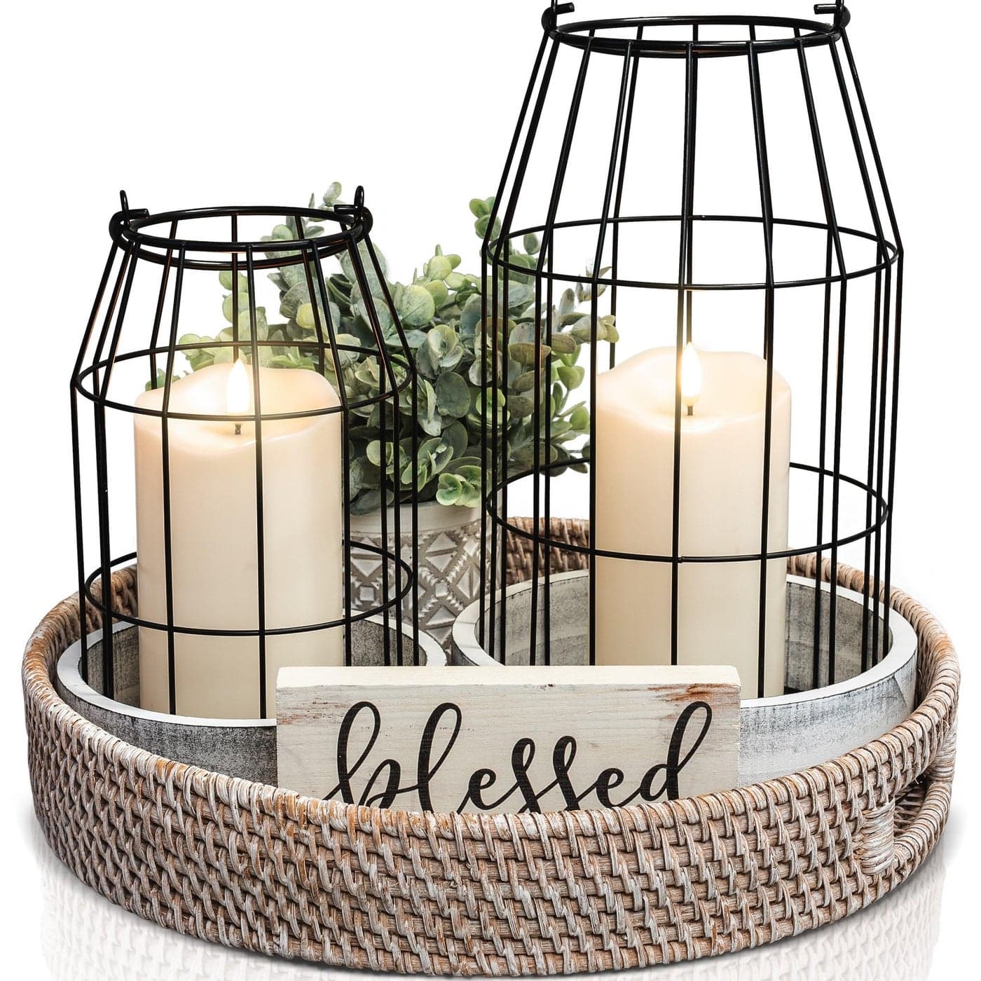 Rustic Farmhouse Lantern Decor Set of 2 Stylish Decorative Lanterns for Your Living Room Fireplace Mantle or Kitchen Dining Table Modern Upscale Beauty for Your Entire Home